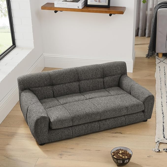 Human Dog Bed with Armrests & Backrest, Cave Dog Bed for Large Dogs, Comfortable Linen Upholstery, Short Sofa Legs for Easy Access, Durable, Stylish Camas para Perros, 38"x14.5"x22" (Dark Gray)