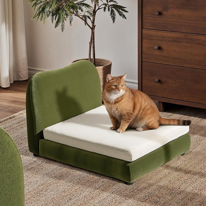 Jennifer Taylor Home Roman Upholstered Modern Pet Bed, Small to Medium Dog or Cat, Olive Green Performance Velvet
