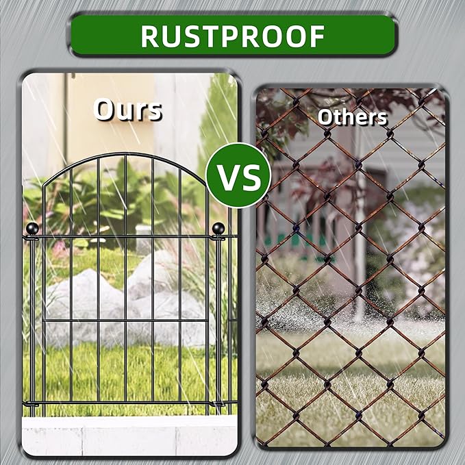 Metal Garden Fence 17in (H) x 10ft (L), 10 Panels + 11 Stakes Dog Fence Border Fence Animal Barrier, No Dig Garden Fencing for Yard Flower Bed Patio Outdoor, CTW1710 Black