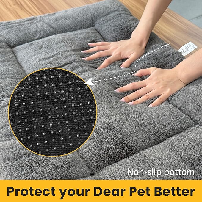 Dog Beds Crate Pad for Large Dogs, Cat Bed Washable Dog Crate Pad Dog Bed Mat Washable Dog Beds Anti-Slip & Anti-Scratch Pet Sleeping Mat(Gray, L)