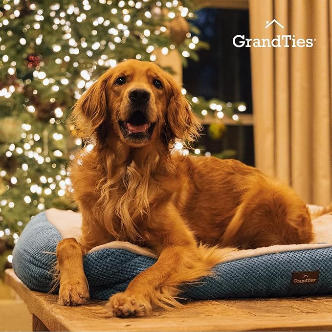 GRANDTIES Fluffy Dog Beds for Small Medium Large Dogs & Cats, Machine Washable Dog Bed, Rectangle Breathable Soft Calming Sleeping Pet Beds Warming with Waterproof & Non-Slip Bottom (M 30", Azure)