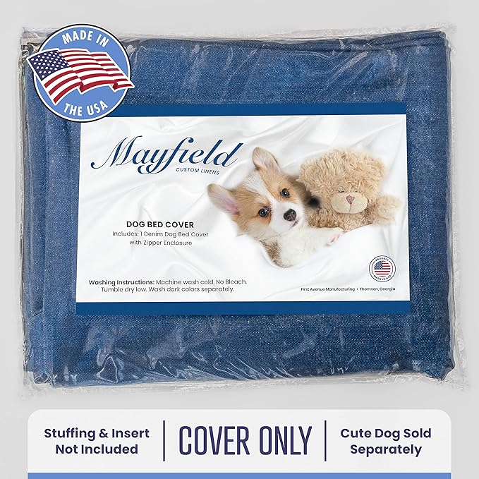 Mayfield Denim Medium Dog Bed Cover - Zippered Duvet for Pet Bed - Extra Protection for Dog Bed Mattress or DIY Pet Bed with Pillows and Stuffing - Chambray - Made in USA Dog Bed Cover Only