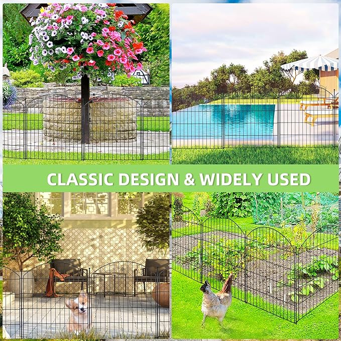 Decorative Garden Fence 32in (H) x12ft (L), 5 Pack No Dig Fence Animal Barrier for Dog with Lock, Arched Flower Bed Edging, Wire Border Panel Fencing for Yard Patio Outdoor Decor