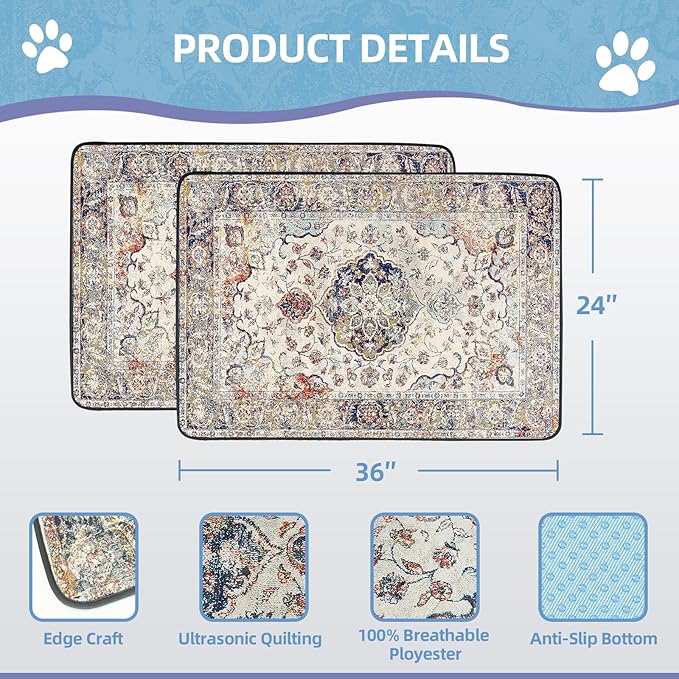 Washable Pee Pads for Dogs 2 Pack, 36" x 24" Reusable Puppy Pads Waterproof, Super Absorbent Dog Rugs, Leakproof, Dog Crate Pad, Playpen Mat, Whelping Pads, Vintage Medallion