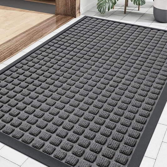 Smiry Front Door Mat Outside Entrance, Heavy Duty Natural Rubber Doormat