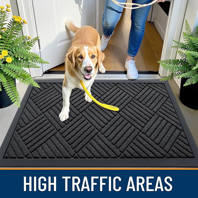 OLANLY Front Door Mat Outside Entrance 35x23, Heavy Duty Sturdy Natural Rubber