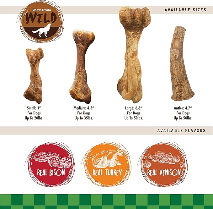 Nylabone Healthy Edibles WILD Natural Dog Chew Treats for Large Dogs, Long Lasting Dog Chew Bones Made in USA, Bison Flavor, For Dogs Up to 50 lbs. (1 Count)