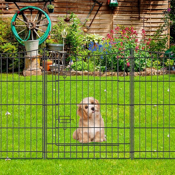 INJOPEXI Garden Fence 6 Panels 11.8ft(L)×30in(H) Decorative Garden Fences Outdoor with 5 Panels + 1 Gate, Rustproof Metal Wire No Dig Temporary Animal Barrier Fencing Border Dog Fence for Yard Patio