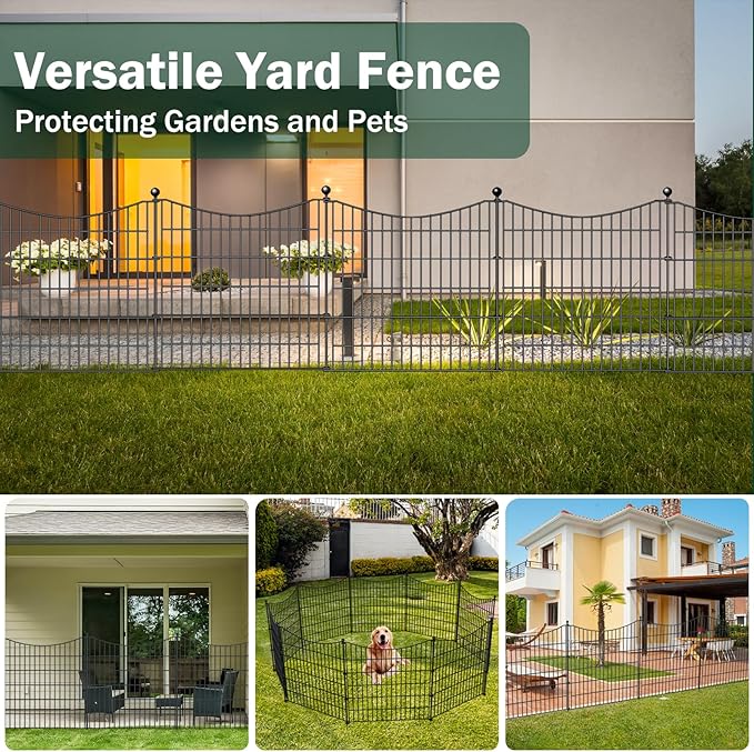 5 Panels No Dig Dog Fence Outdoor for Yard, 32 in(H) X 12 ft(L) Decorative Tall Garden Fence Animal Barrier, Rustproof Metal Wire Garden Edging and Borders, Temporary Fencing Stakes