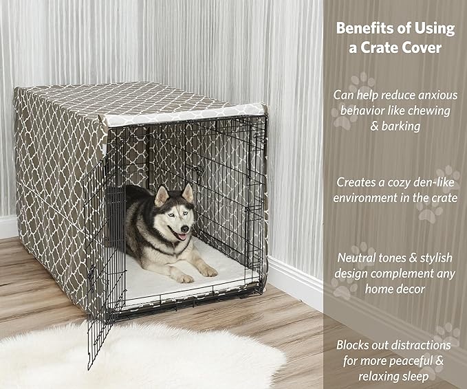 MidWest Homes for Pets XL Dog Crate Cover with Teflon Fabric Protector, Poly-Cotton Privacy Kennel Cover Fits Most 48-inch Crates, Brown Designer Print, Washable, Reduces Barking