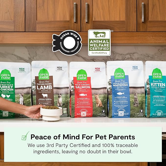 Open Farm, Grain Free Dry Cat Food, High-Protein Kibble for a Complete & Balanced Diet, Non-GMO Fruits & Vegetables, Prebiotic Fibers to Support Digestion, Pasture-Raised Lamb Recipe, 8lb Bag