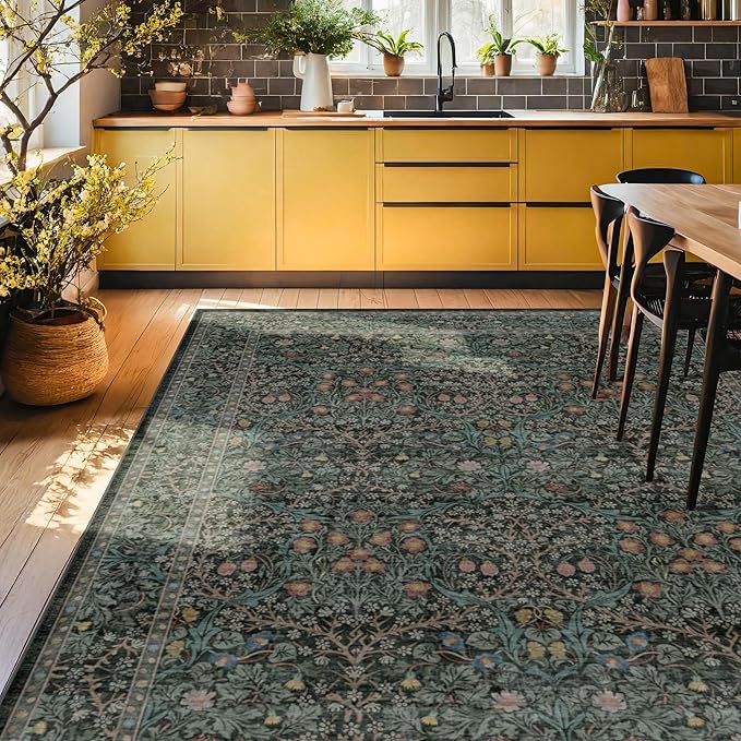 Washable Dark Green Rug for Living Room