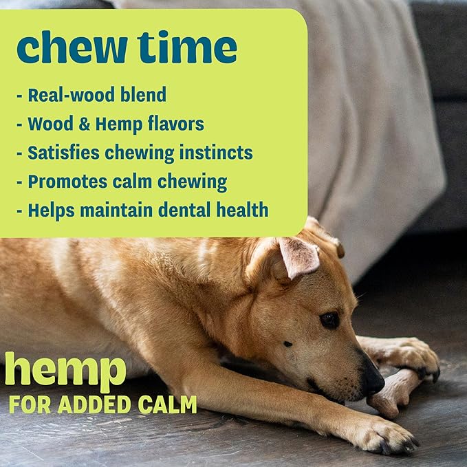 Outward Hound Pupstages Dogwood Calming Dog Chew Toy – Real-Wood Blend, Moderate Chewers, Medium, 7.5", 2-Pack (Natural & Hemp Flavors)