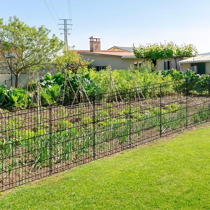 INJOPEXI Garden Fence Outdoor 6 Panels 13ft (L)×36in (H) Decorative Garden Fences with 6 Panels Rustproof Wire No Dig Metal Animal Barrier Dog Rabbit Fencing for Yard Lawn Patio - Without Fence Gate