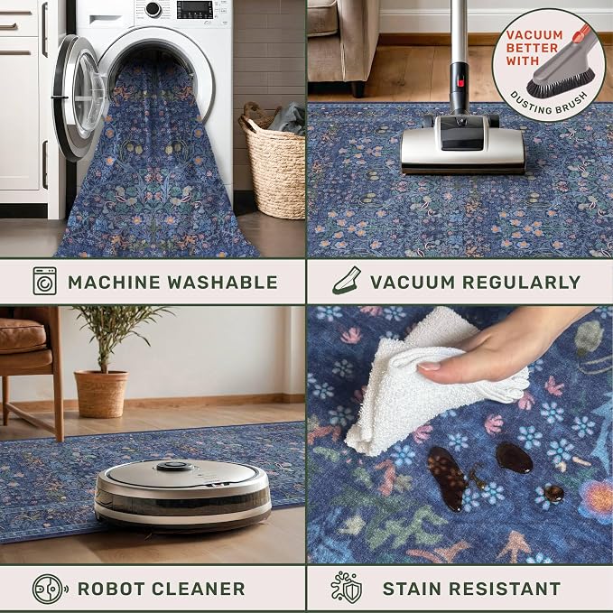 Non Slip Dark Blue 2x5 Runner Rug