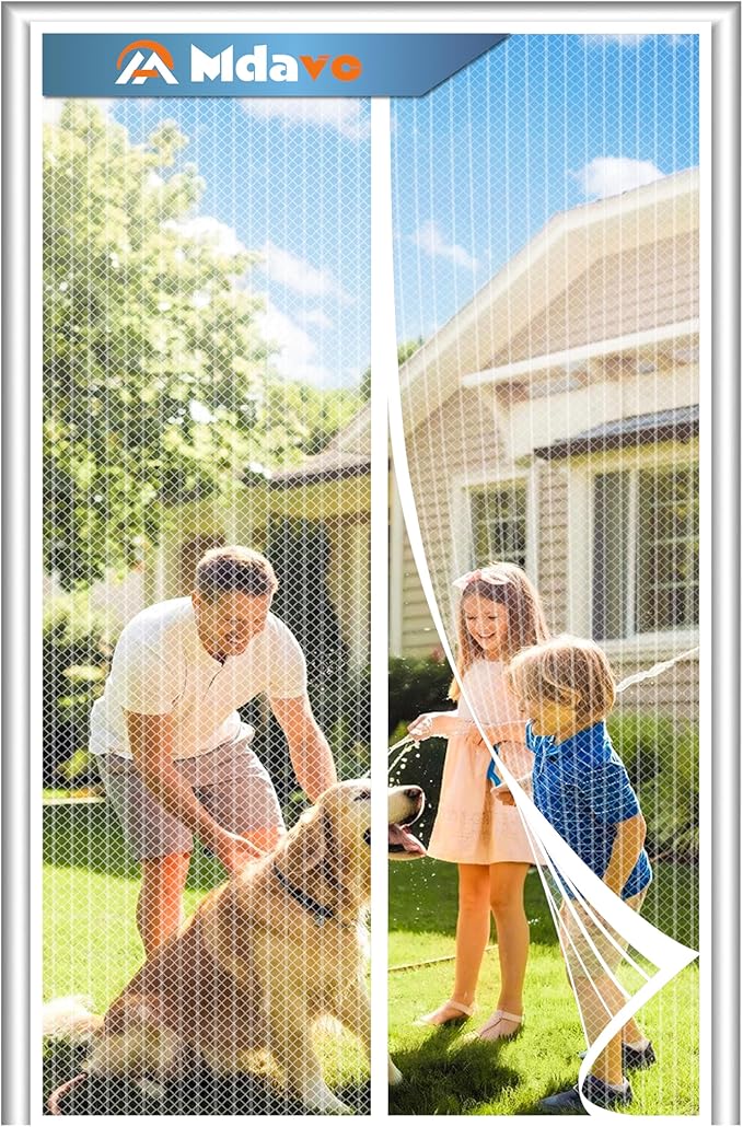 Magnetic Screen Door,Self Sealing Magnets, Easy Install Screen Doors with Magnets,Pet & Kid Friendly- Fits Doors up to 36 x 80 Inches White