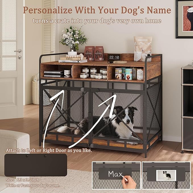 Dog Crate Furniture, 48" Heavy Duty Wooden Dog Crate End Table, XL Dog Kennel Furniture Large Breed, Decorative Dog Kennel Indoor with 3 Drawers & Steel Tubes 48" L x28 W x38 H (Rustic Brown)