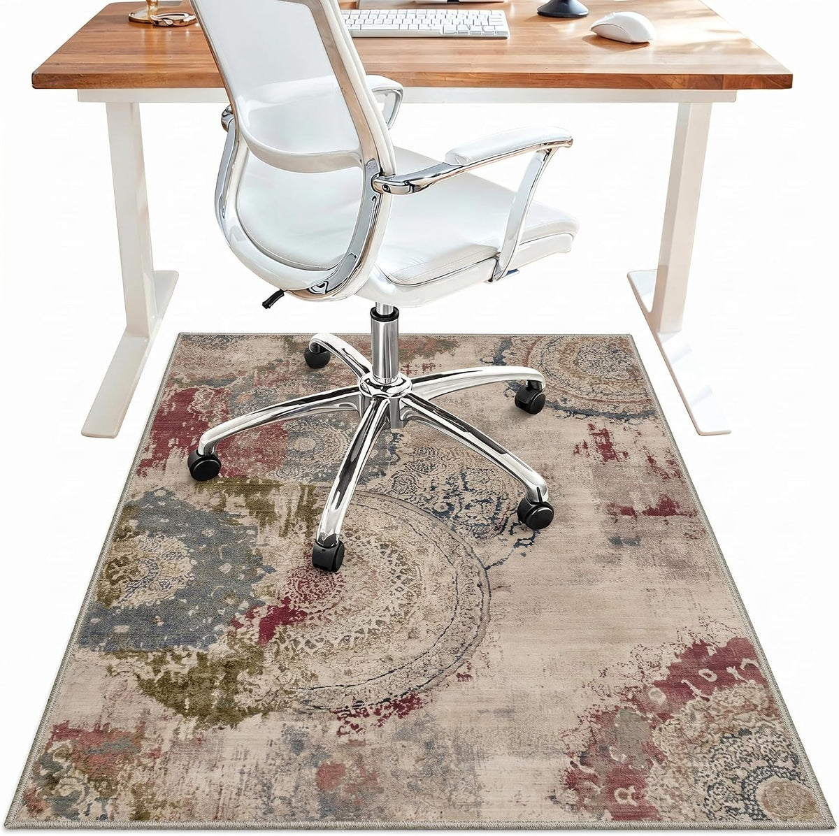Office Chair Mat for Hardwood Floor, Abstract 48"X 72" Non-Slip Ivory