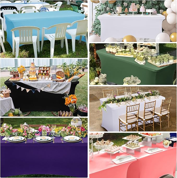 Obstal 6 Pack Stretch Spandex Table Covers for 6 Foot Tables - 6 FT Universal Rectangular Fitted Tablecloth Protector for Wedding, Banquet, Party (White, 72 Length x 30 Width x 30 Height Inches)