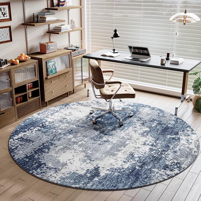 Blue Round Rugs 6ft Washable Circle Area Rug