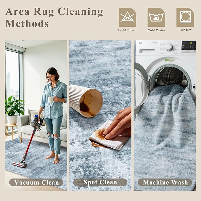 2x5 Non-Slip Washable Runner Rug – Modern Neutral Abstract Small Rug