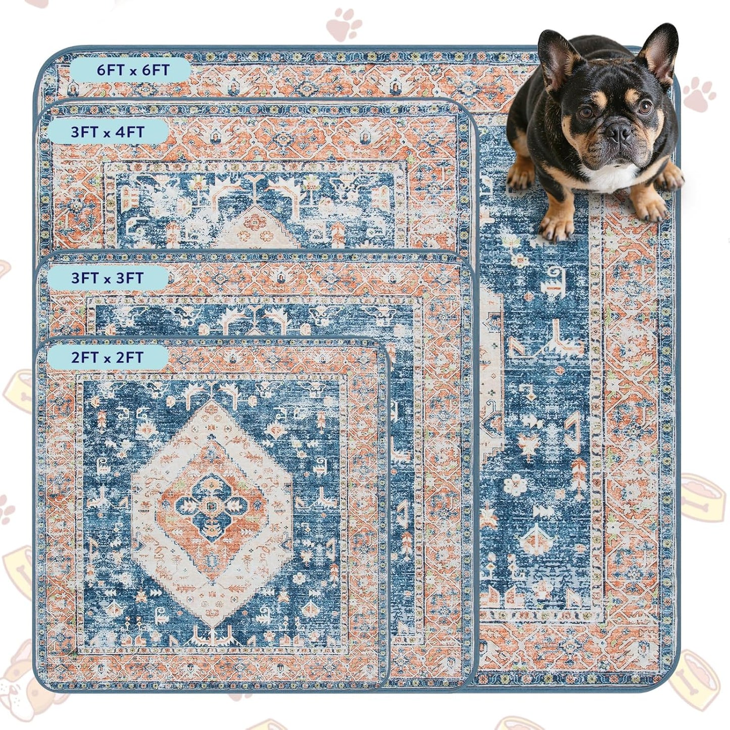 Lahome Super Absorbent & Leakproof Washable Dog Pee Pads - 2 Pack Value Set - Waterproof, Non-Slip Reusable Pads for Puppy Training, Crates & Whelping (24"x24", Beige Blue)