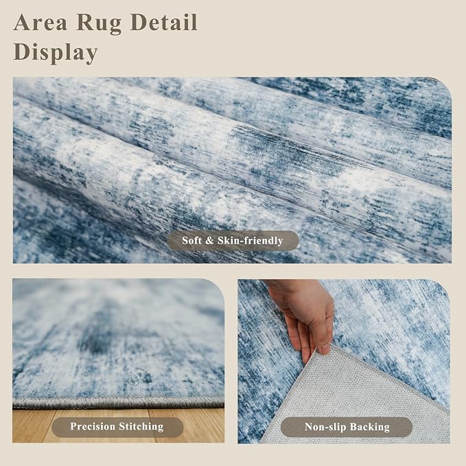 2x5 Non-Slip Washable Runner Rug – Modern Neutral Abstract Small Rug