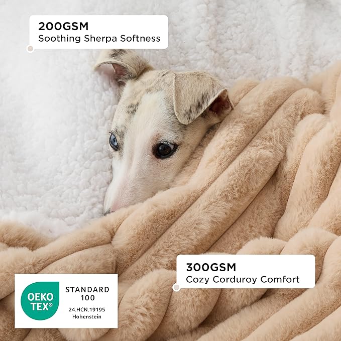 Bedsure ComfyFleece Orthopedic Dog Bed with Waterproof Dog Blanket for Extra Large Dogs, Brown