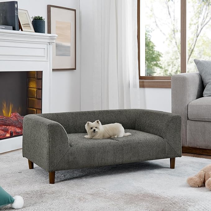 39x25 Inch Large Dog Sofa, Modern Jumbo Pet Couch Made Made by Linen with Armrest and Backrest - Indoor Elevated Dogs Chaise Bed for Doggy up to Medium and Large (Grey)