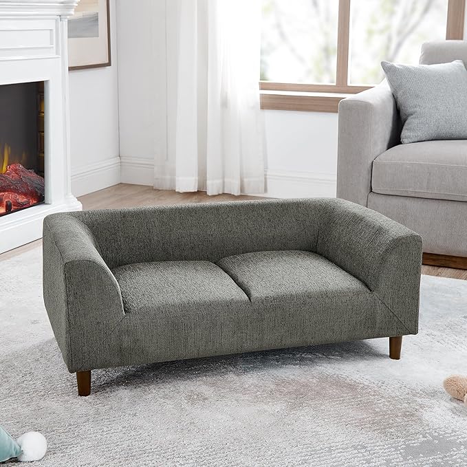 Dog Couch for Medium & Large Dogs, Modern Pet Sofa with Armrest & Backrest, Short Leg Design Linen Fabric Dog Bed Furniture, 39.5" Washable Pet Couch (Dark Grey)