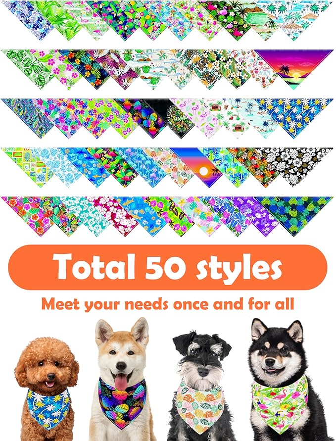 PET SHOW 50 Pack Hawaiian Dog Bandanas Bulk for Small Medium Dogs Puppys Washable Adjustable Pet Scarf Triangle Bibs for Dogs Cats Red Pink Decorative Grooming Accessories