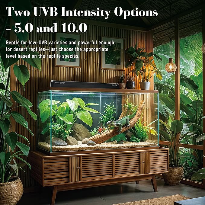 T5 Reptile UVB Light 12.5 Inches Fixture with UVB 10.0 Bulb High Output Hood for Terrariums, Basking Reptiles, Lizards, Chameleons, Iguanas, Bearded Dragons, 8W