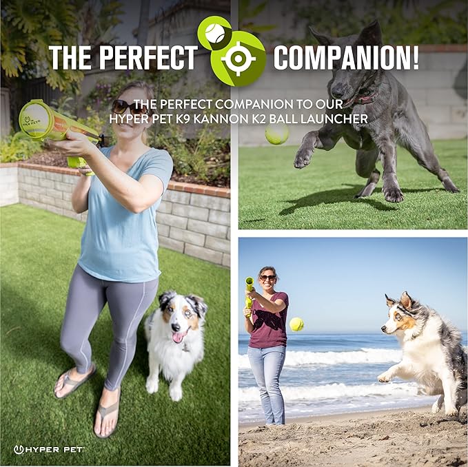 Hyper Pet Tennis Balls for Dogs - 12 Pack 2.5'' Durable Non-Toxic Outdoor Dog Toys Balls with Mesh Bag, for Fetch & Excercise, Medium to Large Breeds (Non Squeaky)