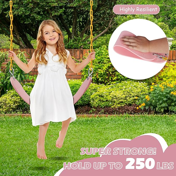 Sunnyglade 2PCS Swings Seats Heavy Duty with 66" Chain, Playground Swing Set Accessories Replacement with Snap Hooks, Support 250lb (2, Pastel Pink)