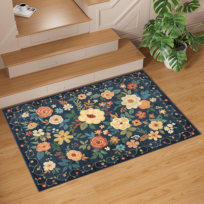 DUKINO 2x3 Rugs for Entryway, Floral Indoor Washable Door Mat, Non Slip Boho