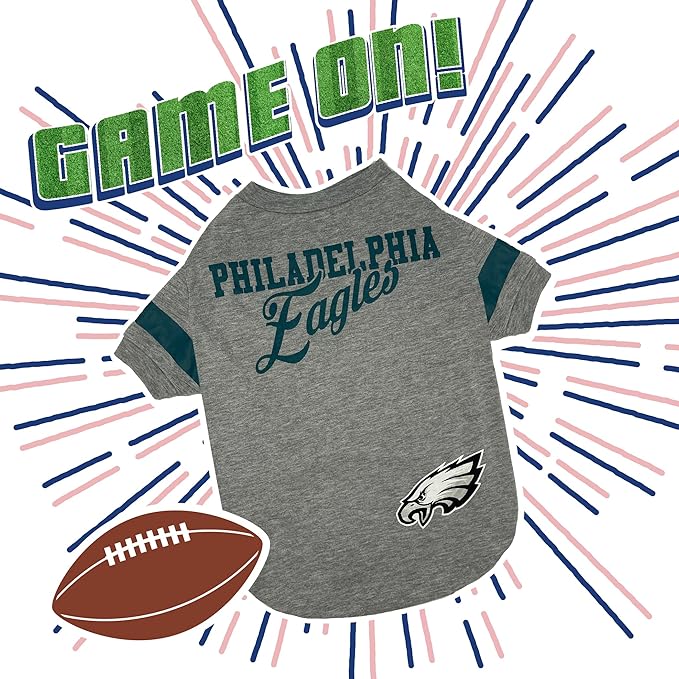 NFL Philadelphia Eagles T-Shirt for Dogs & Cats, Small. Football Dog Shirt for NFL Team Fans. New & Updated Fashionable Stripe Design, Durable & Cute Sports PET TEE Outfit