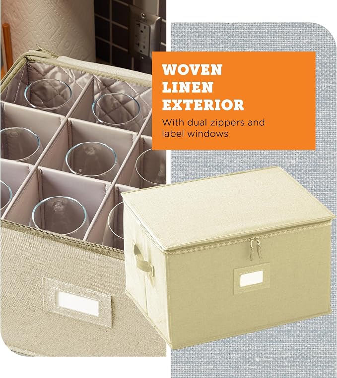 storageLAB Wine Glass Storage Containers, Hard Shell Organizer