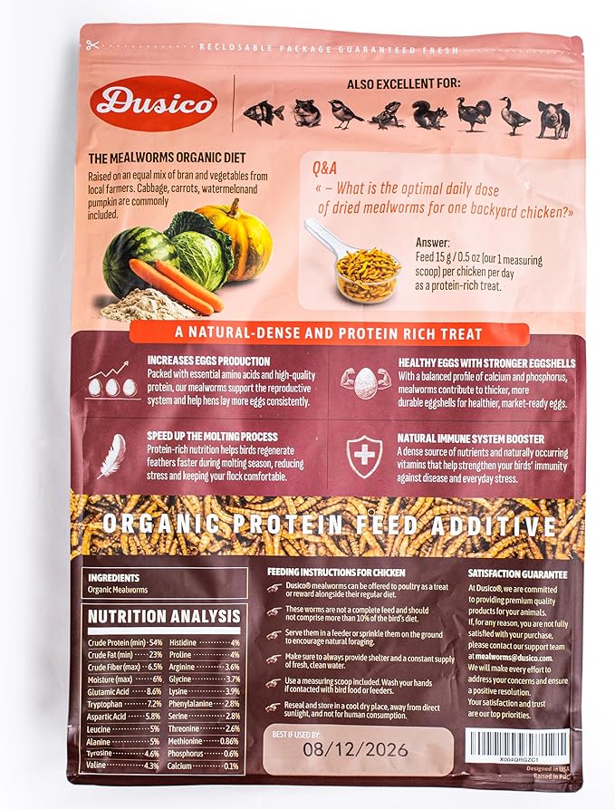 Dusico® Dried Mealworms 5LB / 2.3KG – Premium Mealy Worms, Dried for Birds Feeder, Chickens, Ducks, Quail, Reptiles & Fish – High Protein Non-GMO Chicken Treat, Wild Bird & Poultry Food Additive