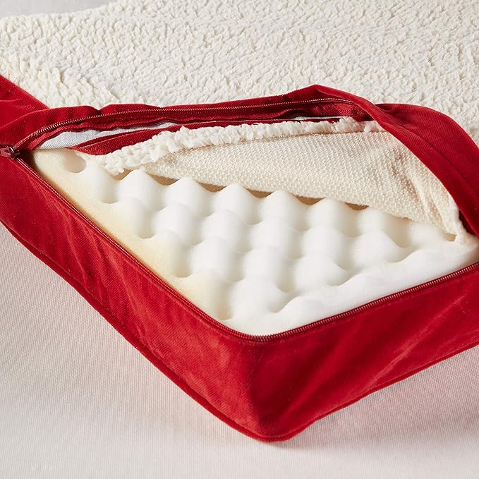 Happy Hounds Oscar Rectangle Orthopedic Foam Sherpa Dog Bed, Medium (42 x 30 in.), Red