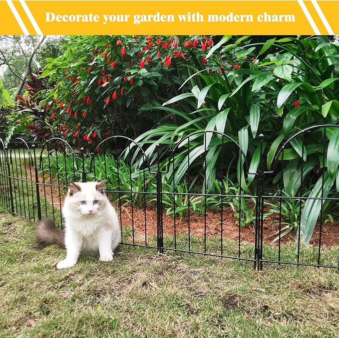 Garden Fence, 22 in(H) x 27.5 ft(L) Arched Rustproof Metal No Dig Fence Garden Fence Border,Ground Stake Animal Barrier Fence for Rabbit Dog, Outdoor Landscape Decor for Yard & Patio,25 Pack