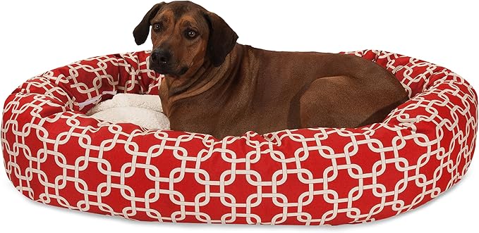 Majestic Pet 52 Inch Links Sherpa Calming Dog Bed Washable – Cozy Soft Round Dog Bed with Spine for Head Support - Fluffy Donut Dog Bed 52x35x11 (inch) – Round Pet Bed X- Large - RED