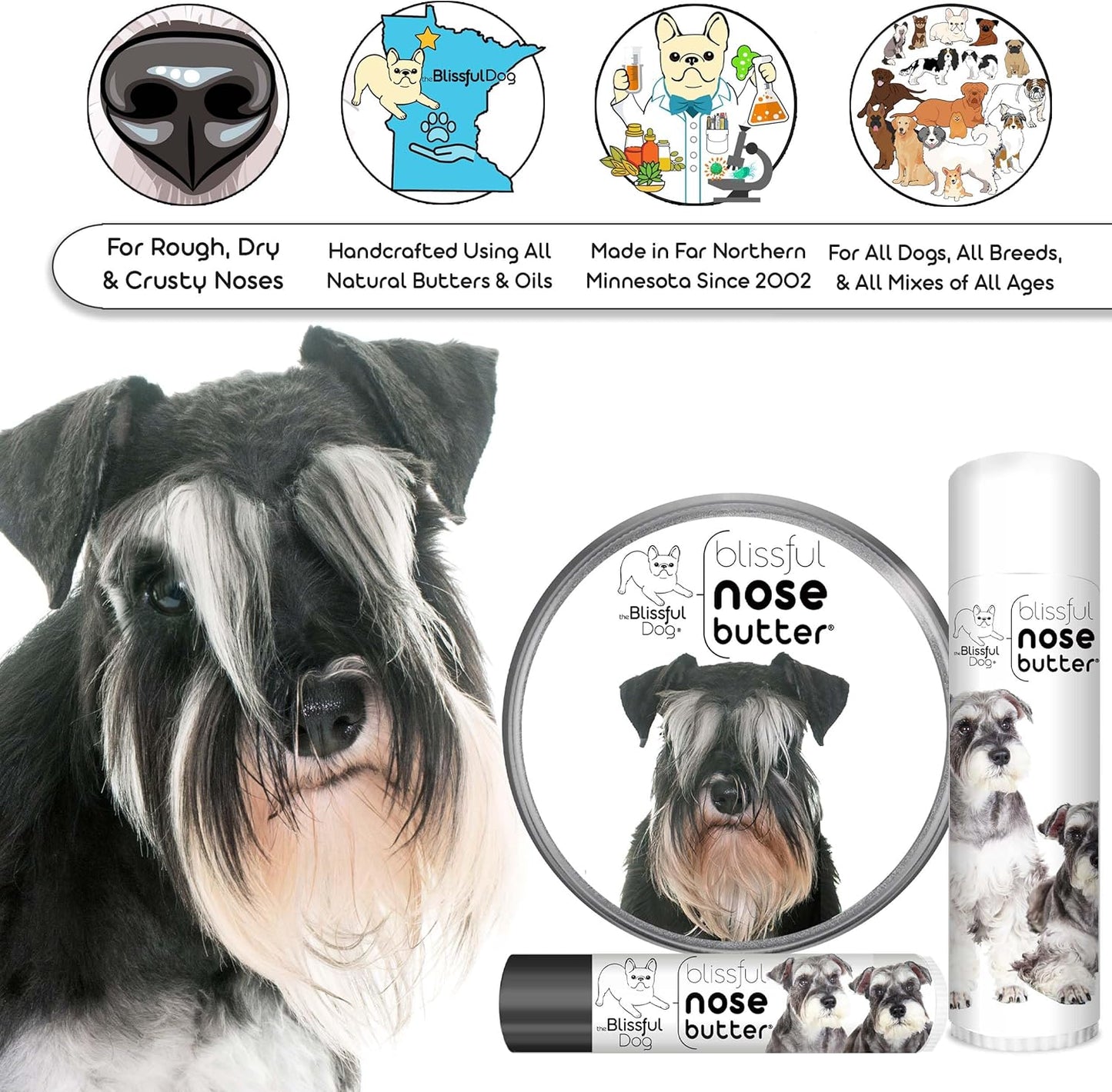The Blissful Dog Schnauzer Unscented Nose Butter, 2-Ounce