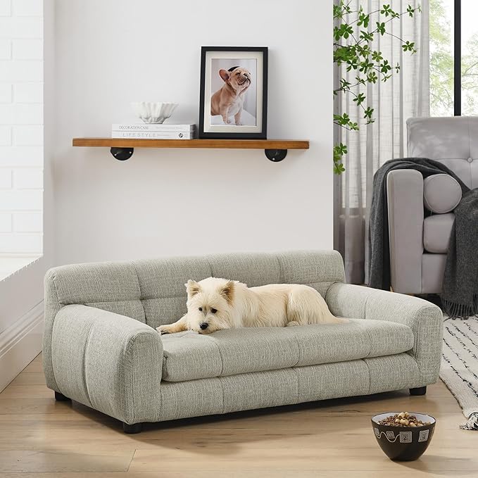 Human Dog Bed with Armrests & Backrest, Cave Dog Bed for Large Dogs, Comfortable Linen Upholstery, Short Sofa Legs for Easy Access, Durable, Stylish Camas para Perros, 38"x14.5"x22" (Beige)