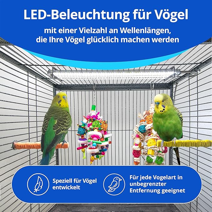HappyBird Lighting Bird Cage Light with Chew Guard - Full Spectrum LED Pet Light - Simulates Natural Environment - Safe for Hookbill Birds – Easy to Install - (24" Long)