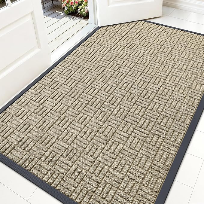 OLANLY Front Door Mat Outside Entrance 59x34, Heavy Duty Sturdy Natural Rubber