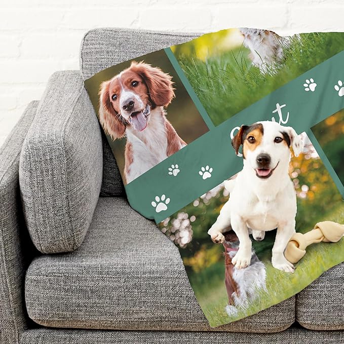 Prints Next Day – Custom 60" x 80" Sherpa Pet Lightweight Blanket with Multi-Photo Upload - Personalized with Pet Lightweight's Name - Gift for Dog or Cat Owners - Printed in America