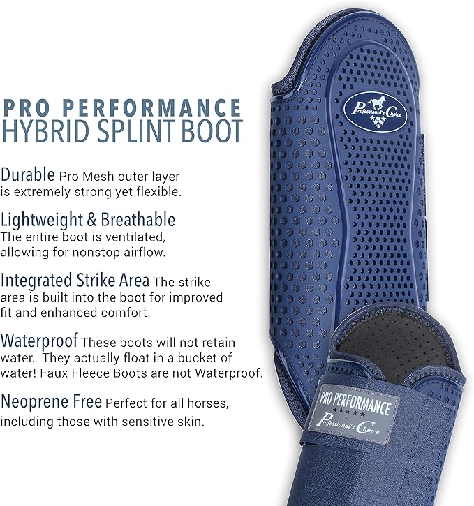 Professional's Choice Pro Performance Hybrid Splint Boot | Durable Pro Mesh Outer Layer | Integrated Strike Area | Exercise or Turnout | Waterproof | Front or Hind Legs | Medium and Large