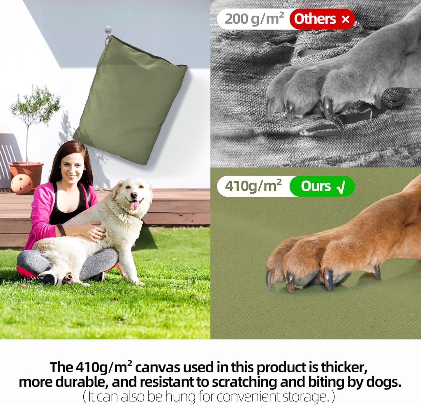 Sytopia 42-Inch Canvas Outdoor Dog Bed, Washable & Waterproof with Chew-Resistant Removable Cover, Ideal for Extra Large Dogs for Indoor, Outdoor, Crate, or Patio Use (Green)
