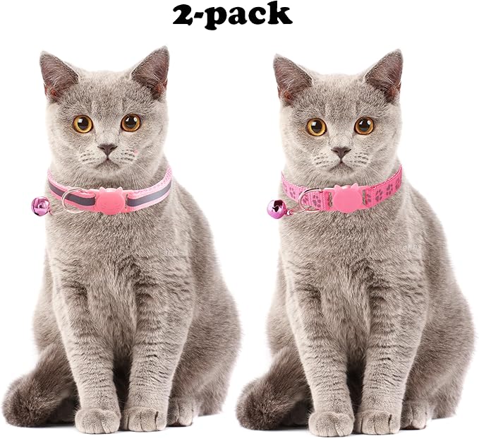 Sky Blue Reflective Cat Collar with Bells, [2 Pack] Break Away Kitten Collar with Bells, Breakaway Cat Collar for Boy Cats Kitty