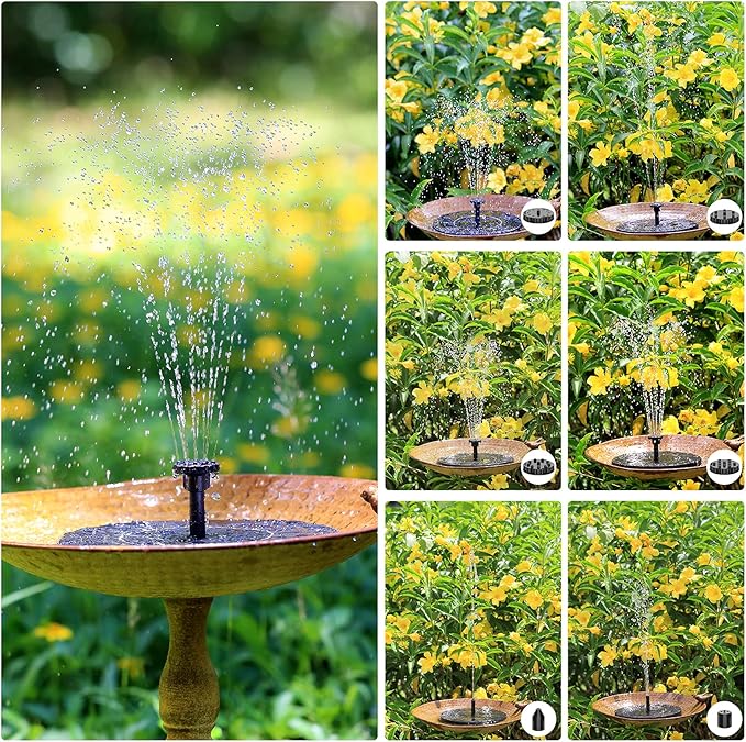 AISITIN 2.5W Solar Bird Bath Fountain Pump, Solar Fountain Pump for Bird Bath with 6 Nozzles, 6.7" Solar Powered Water Fountain Pump for Garden, Ponds, Pool, Fish Tank, Aquarium and Outdoor